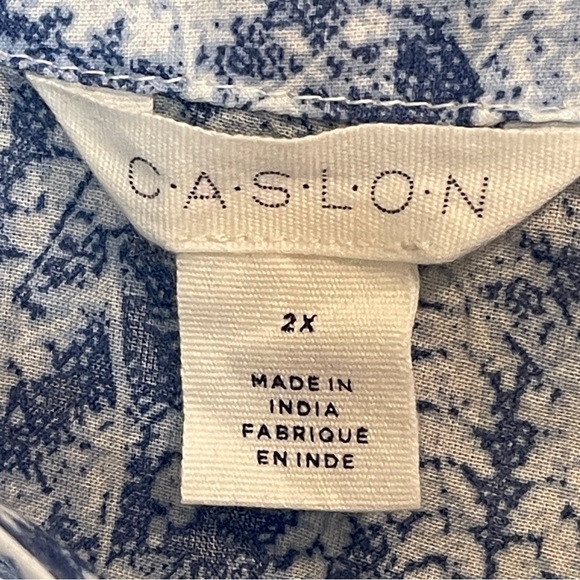 Caslon Print Puff Sleeve Organic Cotton Top in Blue Moonlight Floral Ferns 2X - Picture 4 of 5
